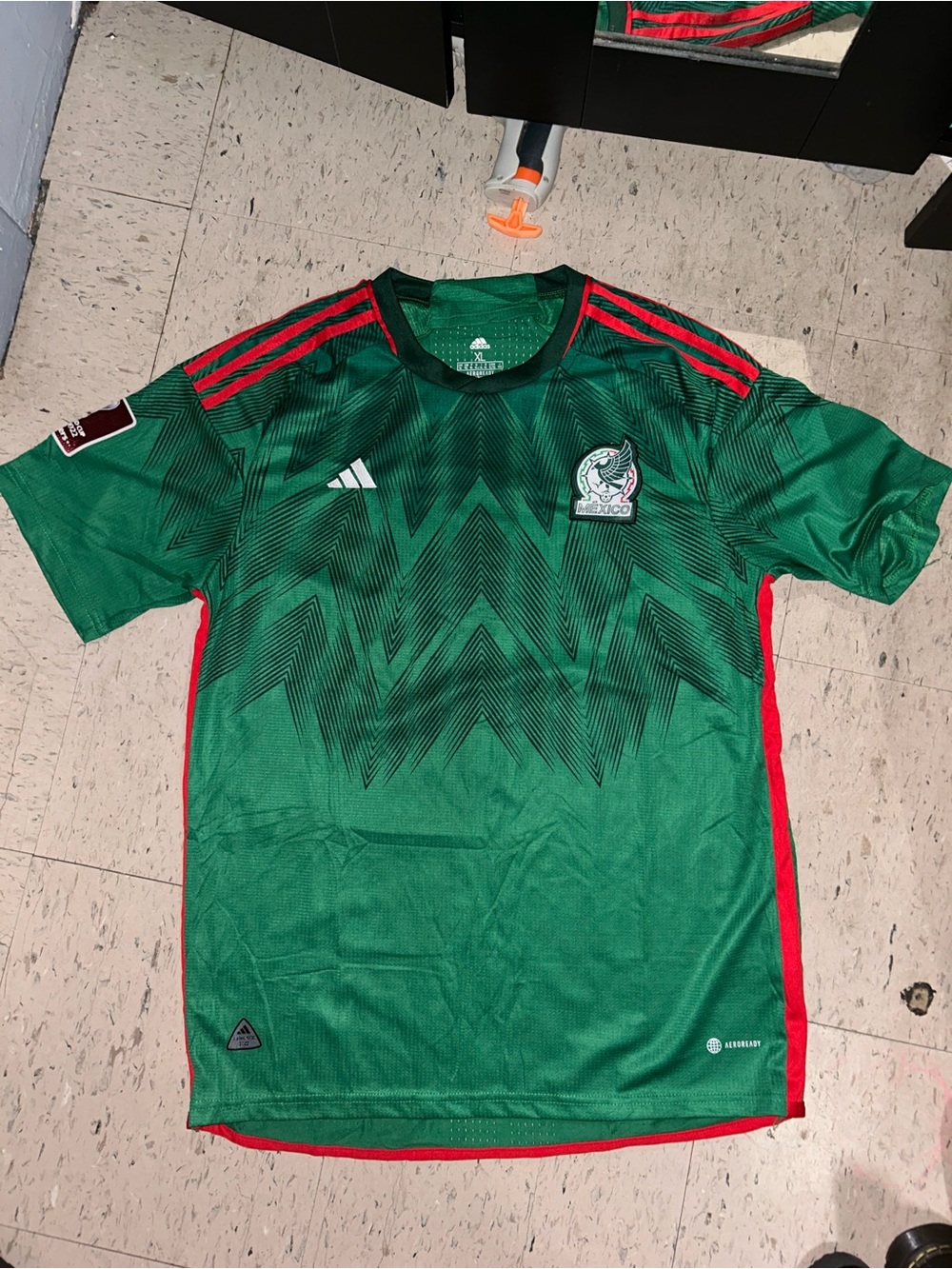 adidas Green and Red Mexico Soccer Jersey with Crest
